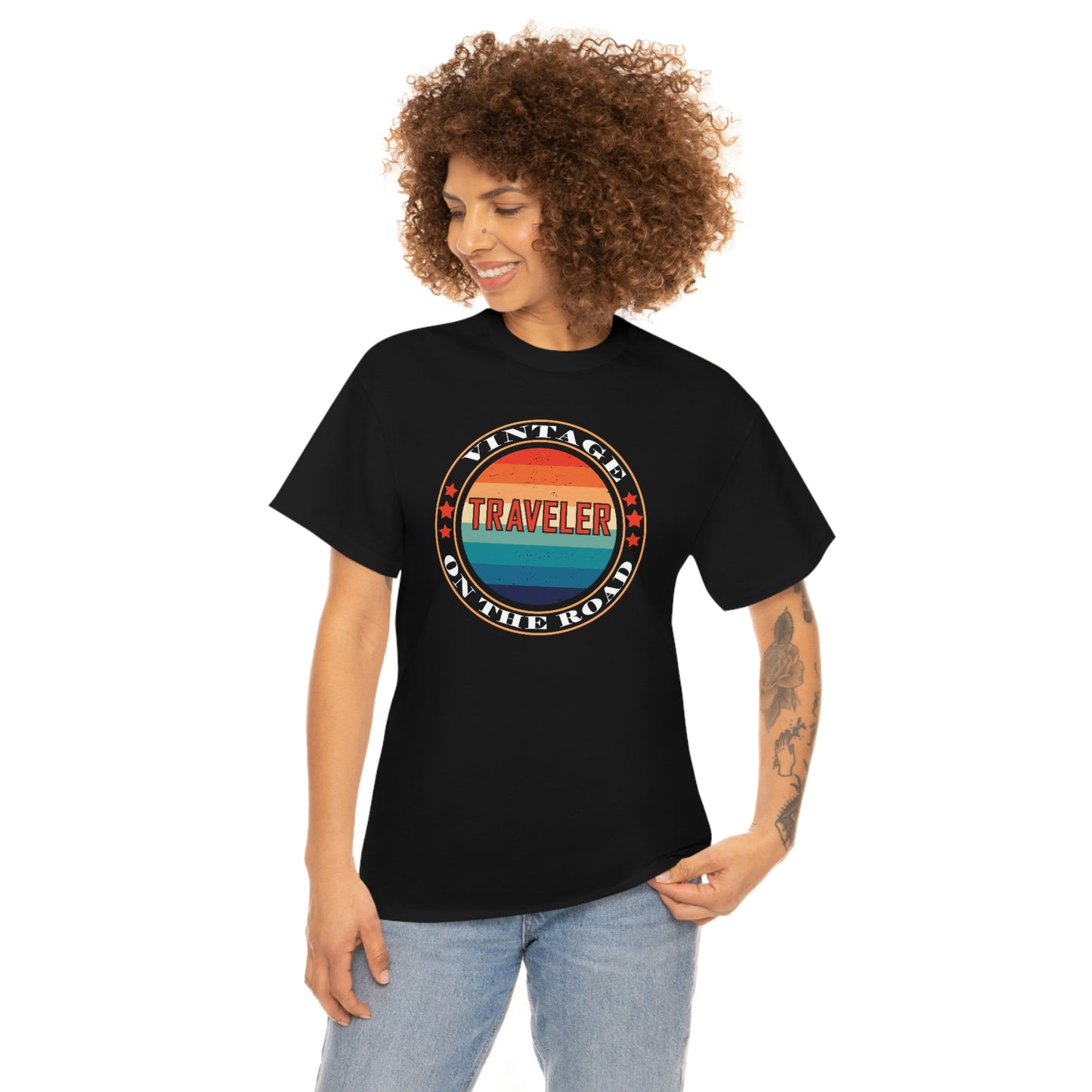 Vintage Traveler On the Road - Unisex Heavy Cotton Tee