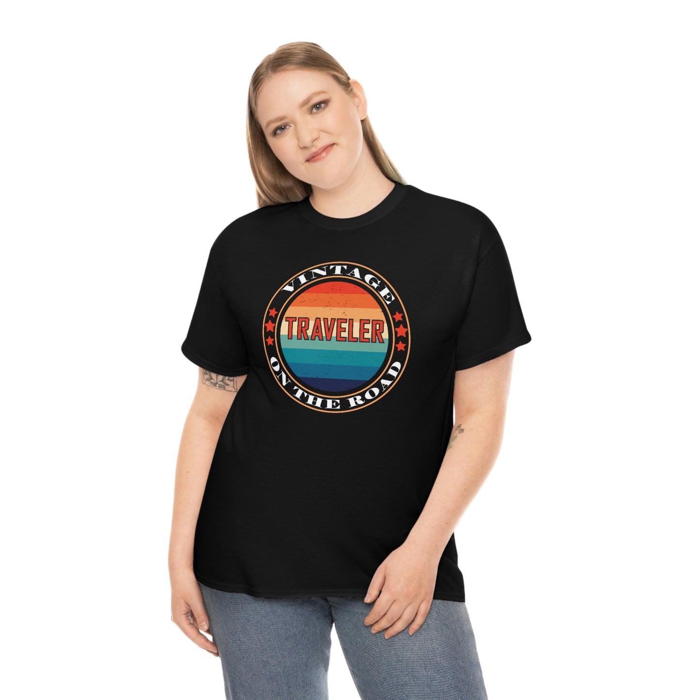 Vintage Traveler On the Road - Unisex Heavy Cotton Tee
